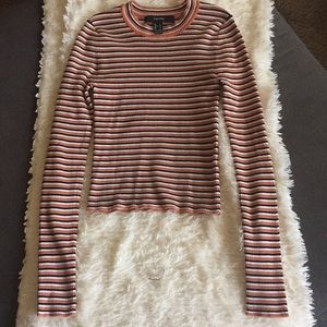 Striped Ribbed Orange, White, and Blue Top